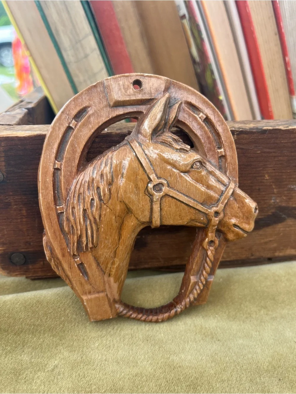 Hand-Carved Wooden Horse Head Wall Decor in Brown